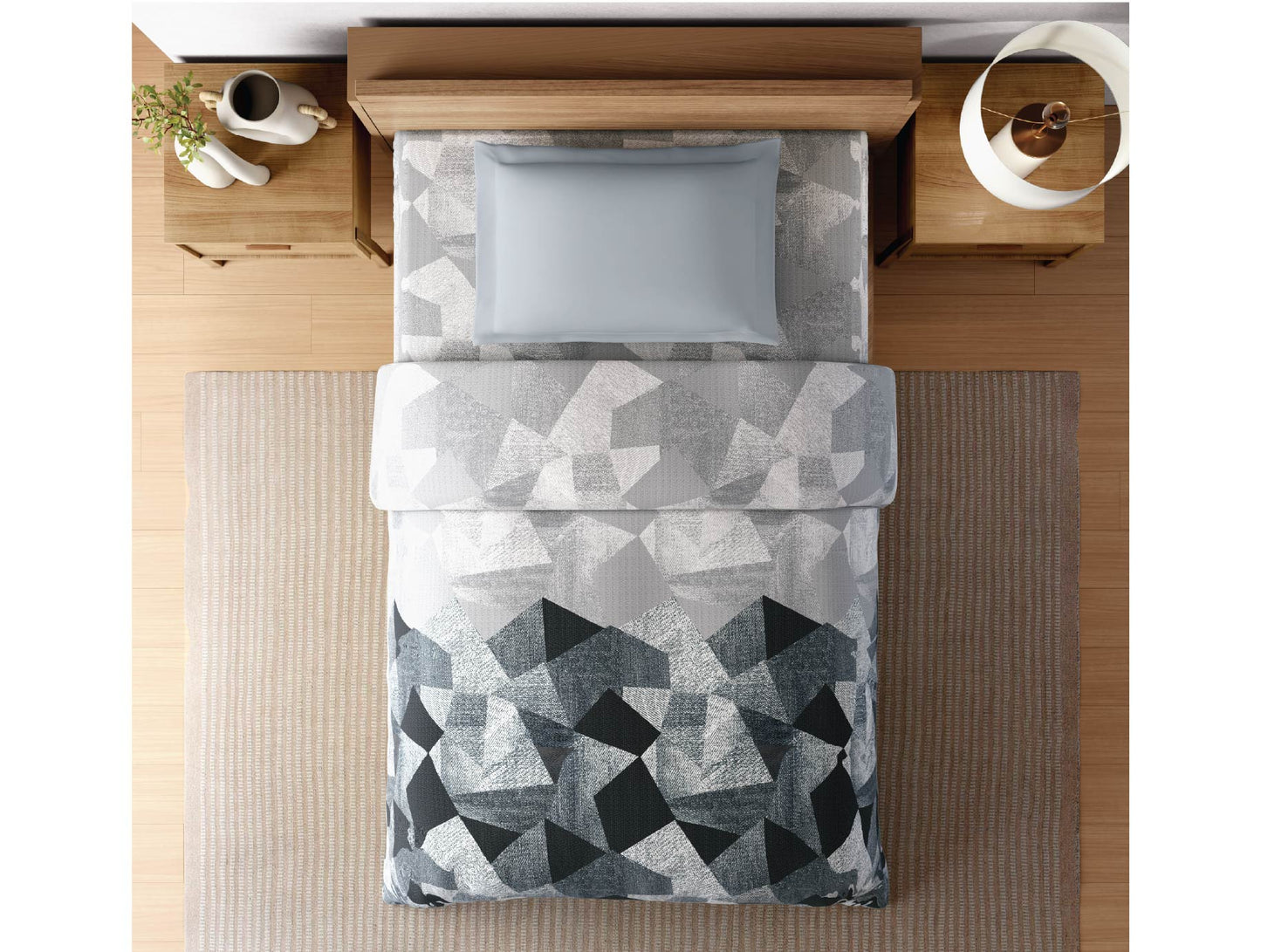 Zera Hygro Cotton 233 TC Percale Geometric Single Quilt, Grey