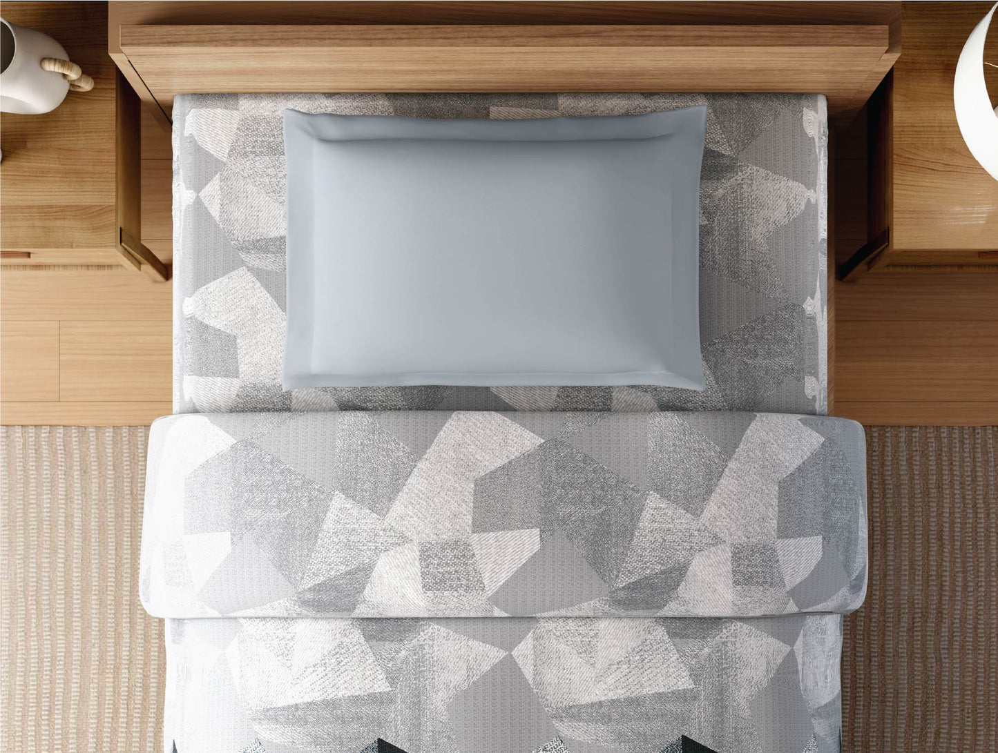 Zera Hygro Cotton 233 TC Percale Geometric Single Quilt, Grey