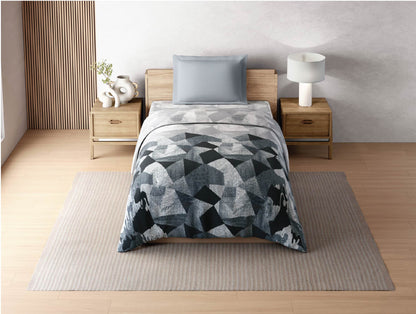 Zera Hygro Cotton 233 TC Percale Geometric Single Quilt, Grey