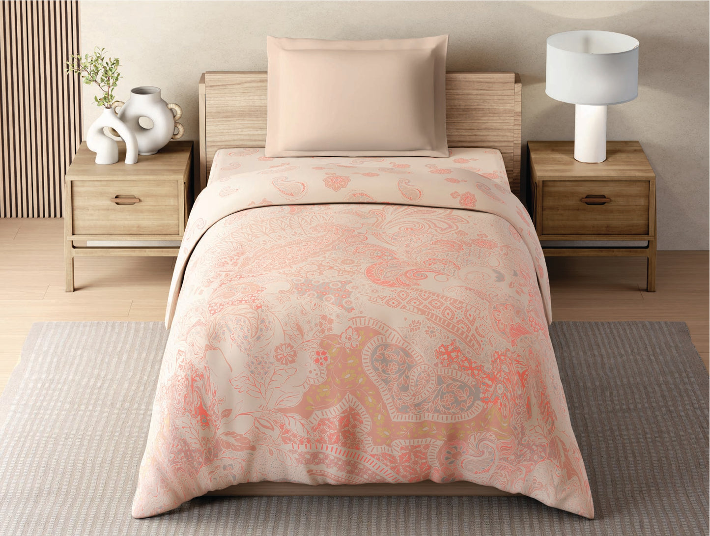 Zera Hygro Cotton 233 TC Percale Ornate Single Quilt, Light Orange