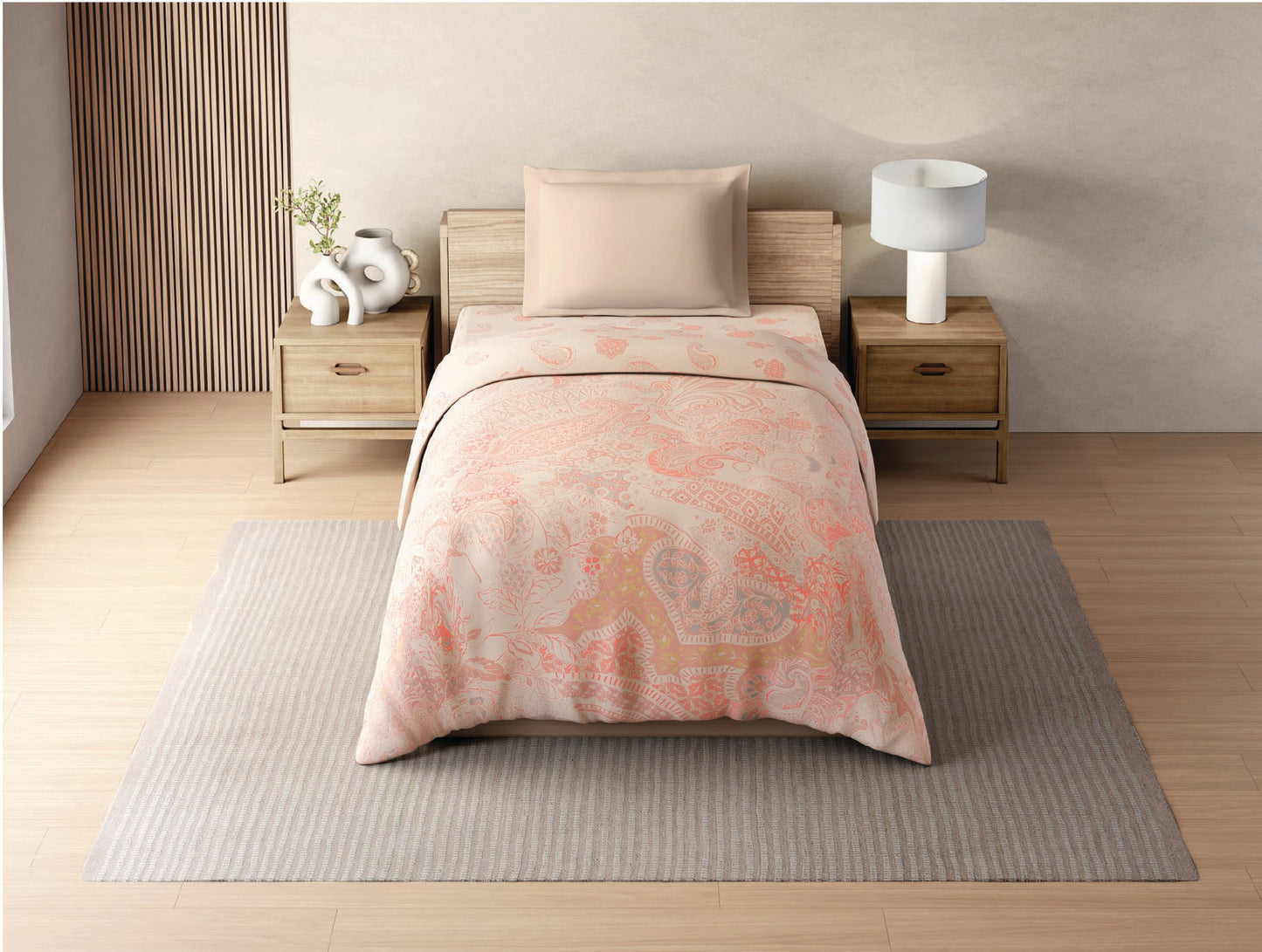 Zera Hygro Cotton 233 TC Percale Ornate Single Quilt, Light Orange