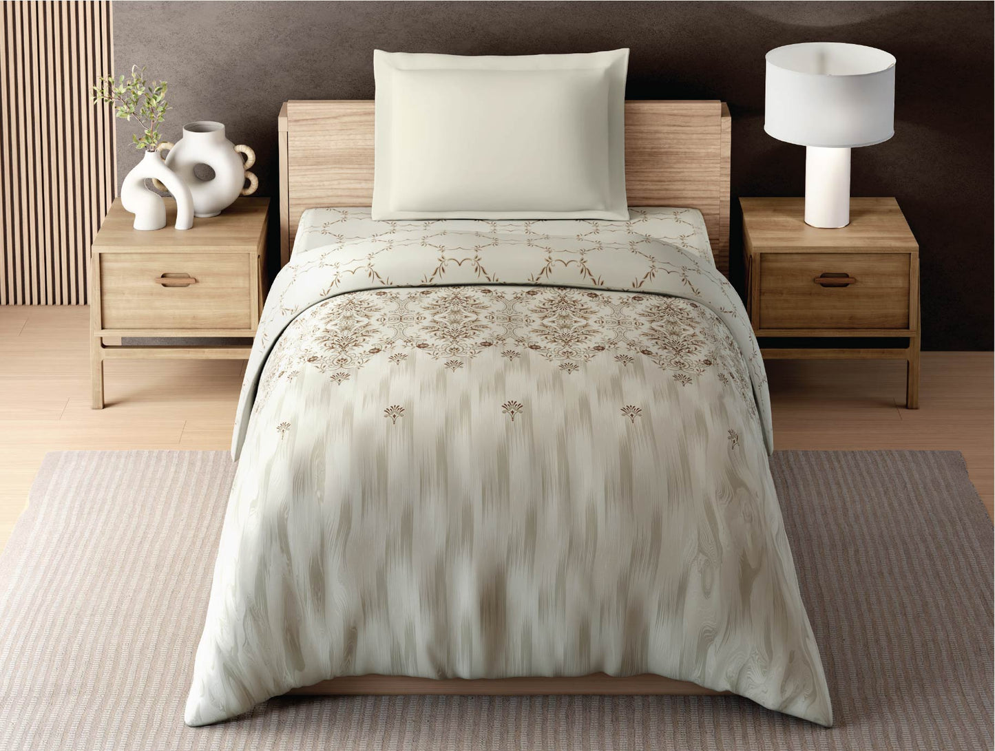 Zera Hygro Cotton 233 TC Percale Ornate Single Quilt, Beige