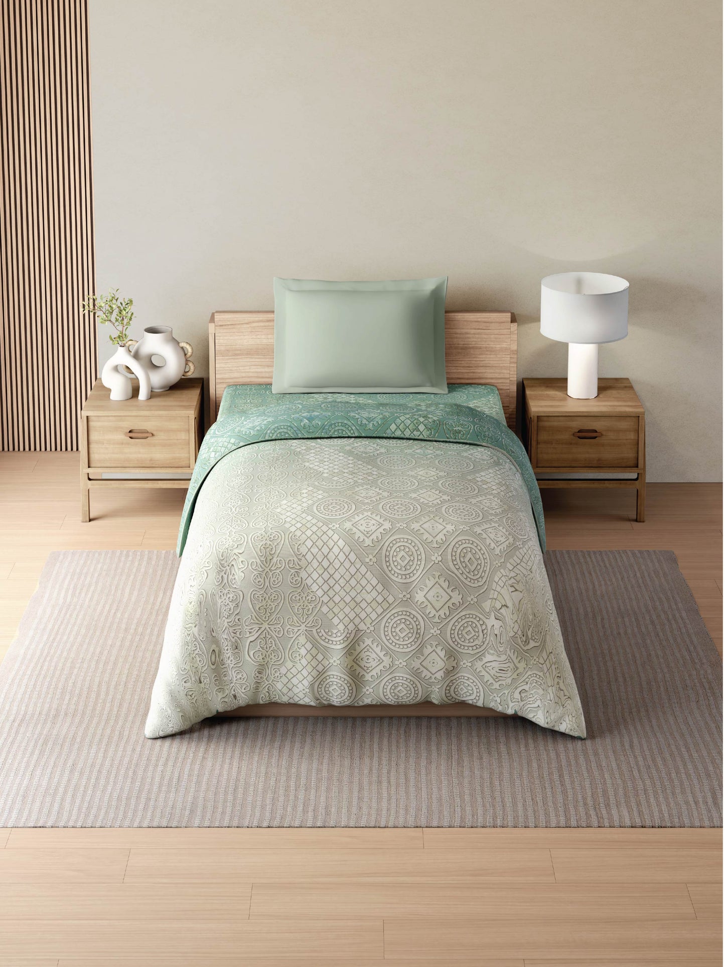 Zera Hygro Cotton 233 TC Percale Ornate Single Quilt, Light Teal
