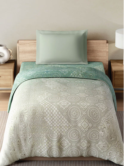 Zera Hygro Cotton 233 TC Percale Ornate Single Quilt, Light Teal
