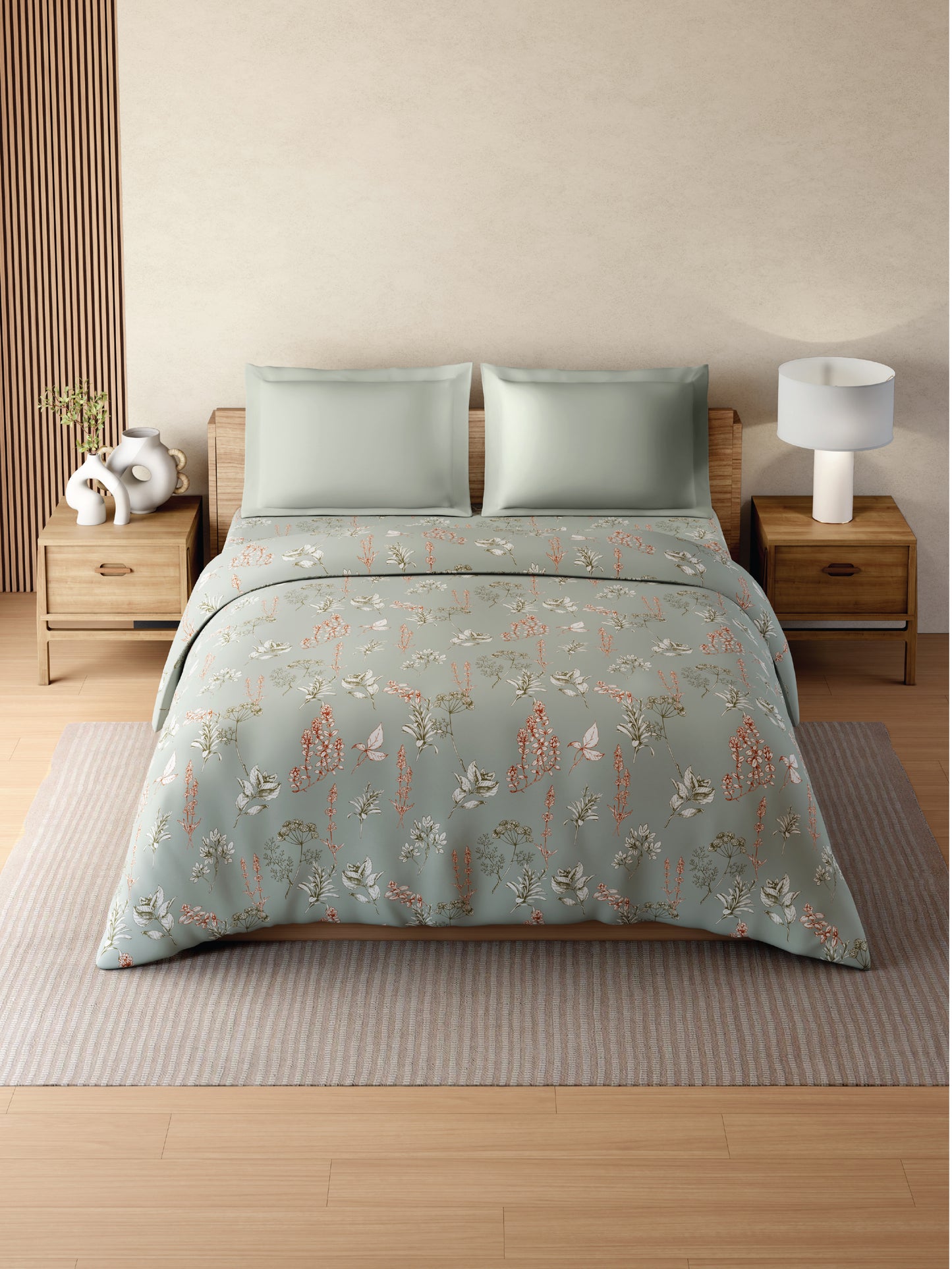 Zera Hygro Cotton 233 TC Percale Floral Print Double Quilt, Light Grey