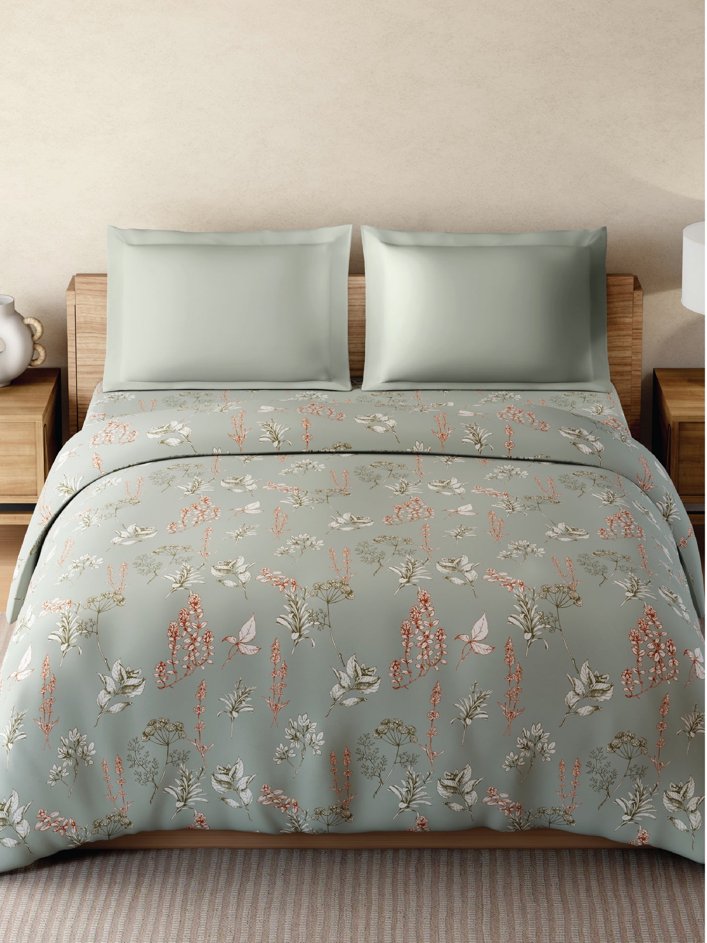 Zera Hygro Cotton 233 TC Percale Floral Print Double Quilt, Light Grey