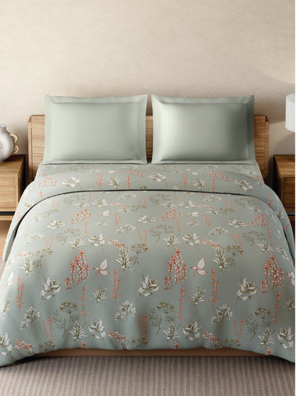 Zera Hygro Cotton 233 TC Percale Floral Print Double Quilt, Light Grey
