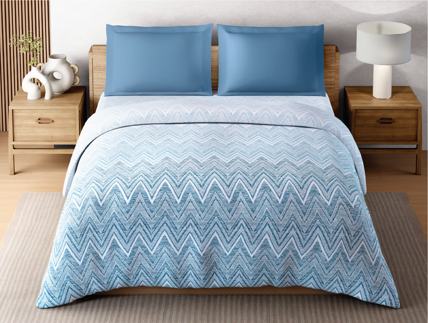 Zera Hygro Cotton 233 TC Percale Geometric Design Double Quilt, Light Blue