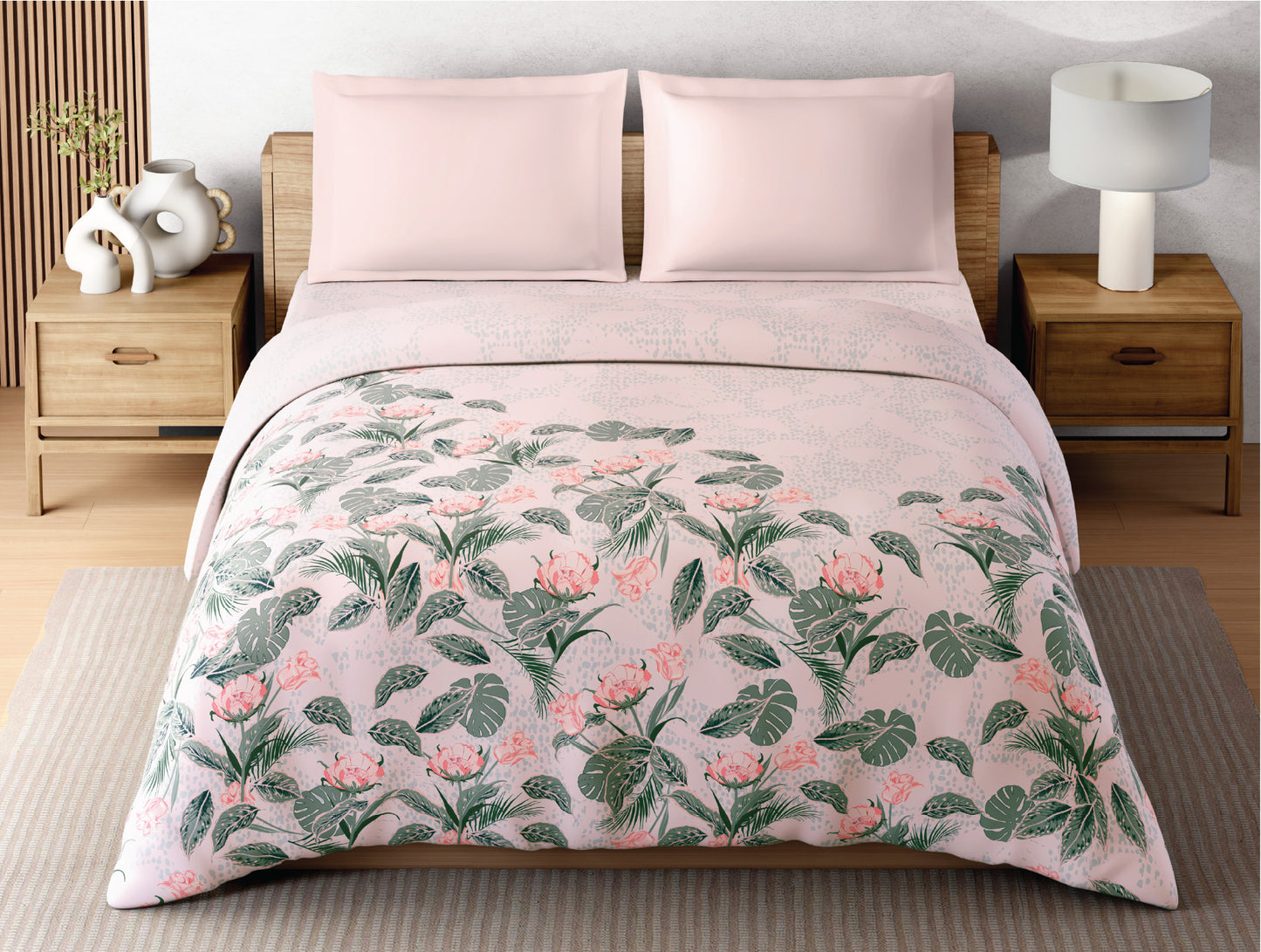 Zera Hygro Cotton 233 TC Percale Floral Print Double Quilt, Blush