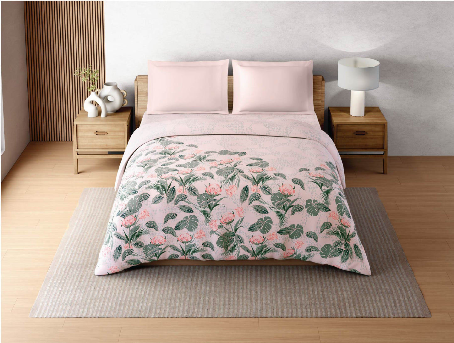 Zera Hygro Cotton 233 TC Percale Geometric Design Double Quilt, Light Grey