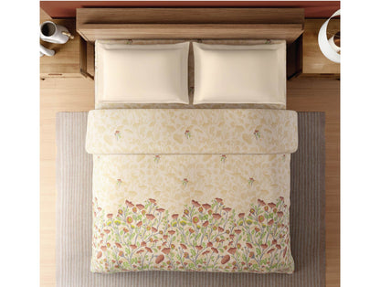 Zera Hygro Cotton 233 TC Percale Floral Print Double Quilt, Light Beige