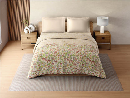 Zera Hygro Cotton 233 TC Percale Floral Print Double Quilt, Light Beige