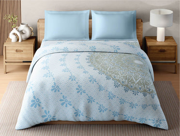 Zera Hygro Cotton 233 TC Percale Ornate Print Double Quilt, Light Blue