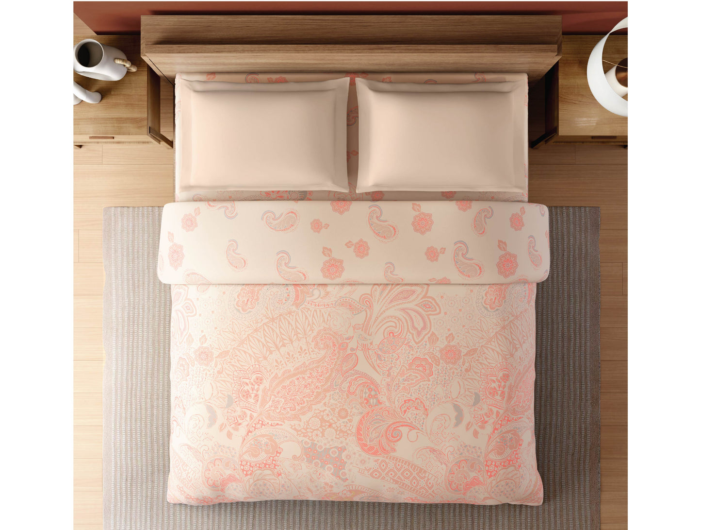 Zera Hygro Cotton 233 TC Percale Ornate Print Double Quilt, Light Orange