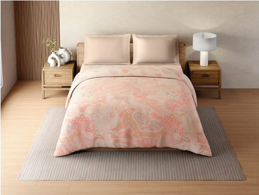 Zera Hygro Cotton 233 TC Percale Ornate Print Double Quilt, Light Orange