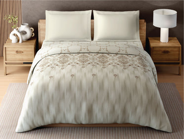 Zera Hygro Cotton 233 TC Percale Ornate Print Double Quilt, Beige