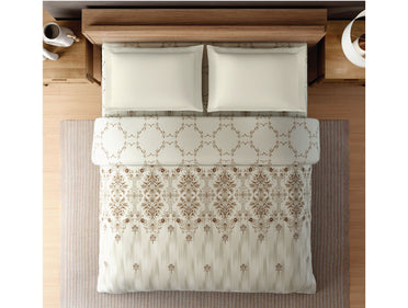 Zera Hygro Cotton 233 TC Percale Ornate Print Double Quilt, Beige