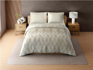 Zera Hygro Cotton 233 TC Percale Ornate Print Double Quilt, Beige