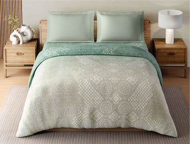 Zera Hygro Cotton 233 TC Percale Ornate Print Double Quilt, Light Teal