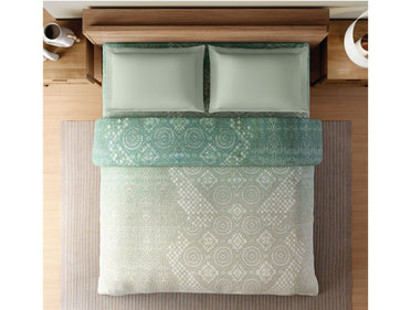 Zera Hygro Cotton 233 TC Percale Ornate Print Double Quilt, Light Teal