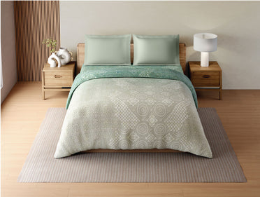 Zera Hygro Cotton 233 TC Percale Ornate Print Double Quilt, Light Teal