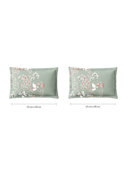Zera Hygro Cotton 233 TC Percale Weave Floral Print Double Bedsheet and Quilt Set with 2 Pillow Covers, Light Grey
