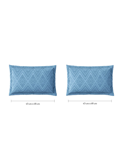 Zera Hygro Cotton 233 TC Percale Weave Geometric Design Double Bedsheet and Quilt Set with 2 Pillow Covers, Light Blue