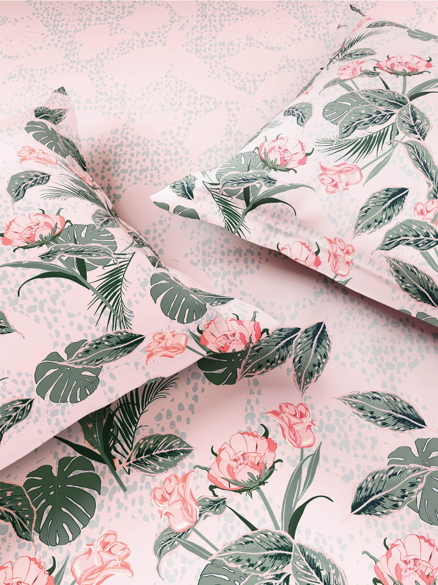 Zera Hygro Cotton 233 TC Percale Weave Floral Print Double Bedsheet and Quilt Set with 2 Pillow Covers, Blush