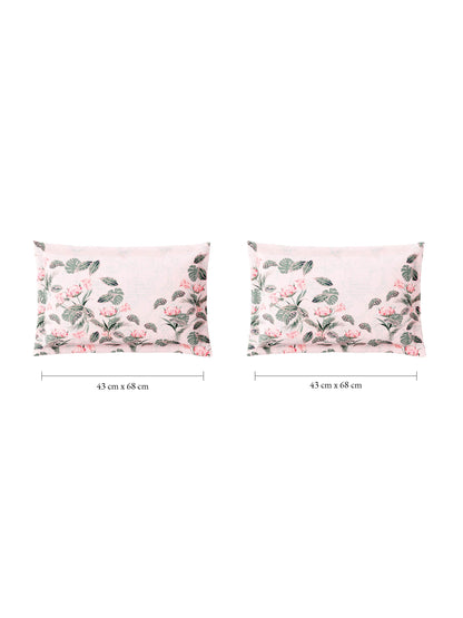 Zera Hygro Cotton 233 TC Percale Weave Floral Print Double Bedsheet and Quilt Set with 2 Pillow Covers, Blush