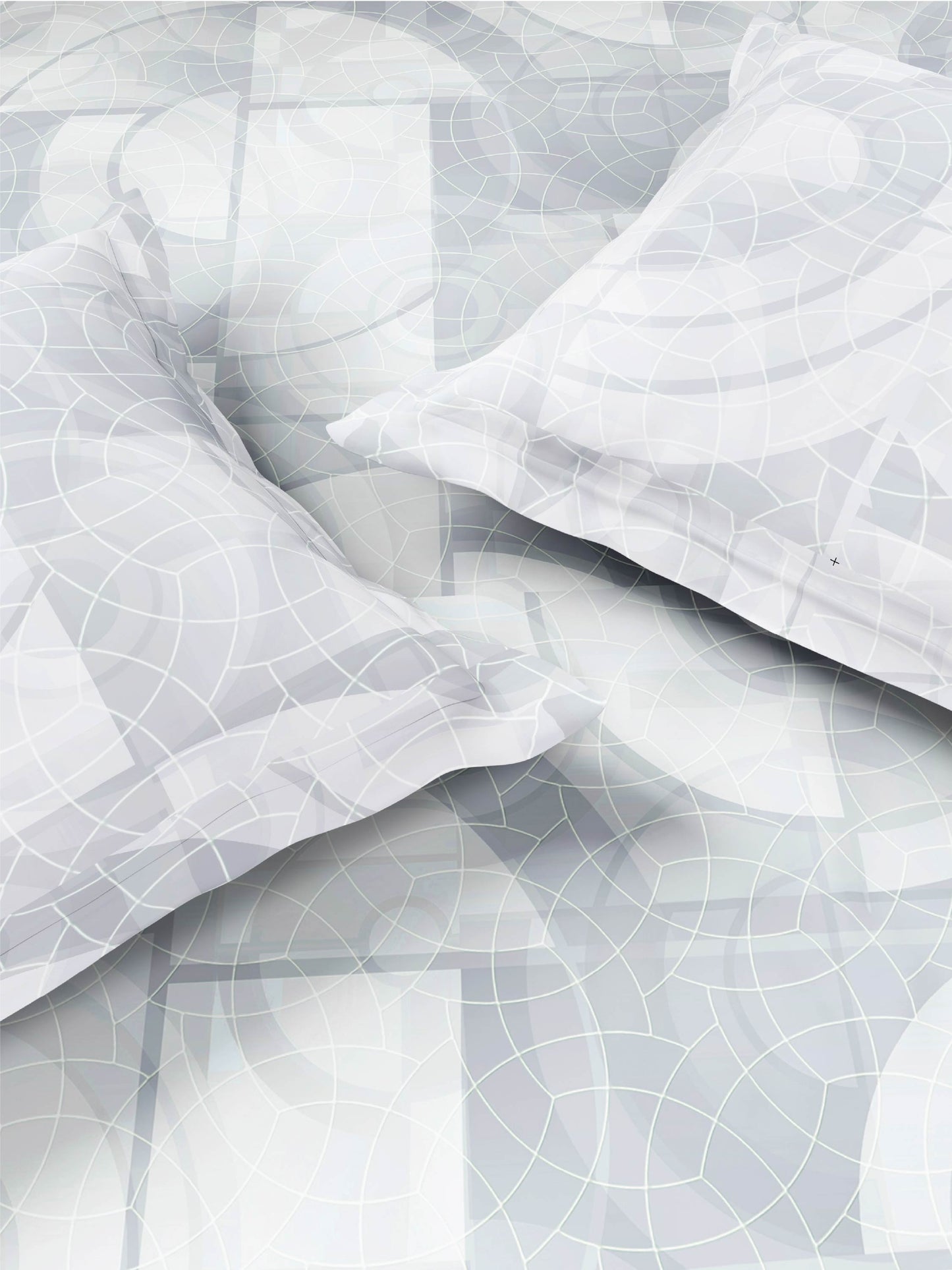Zera Hygro Cotton 233 TC Percale Weave Geometric Design Double Bedsheet and Quilt Set with 2 Pillow Covers, Light Grey