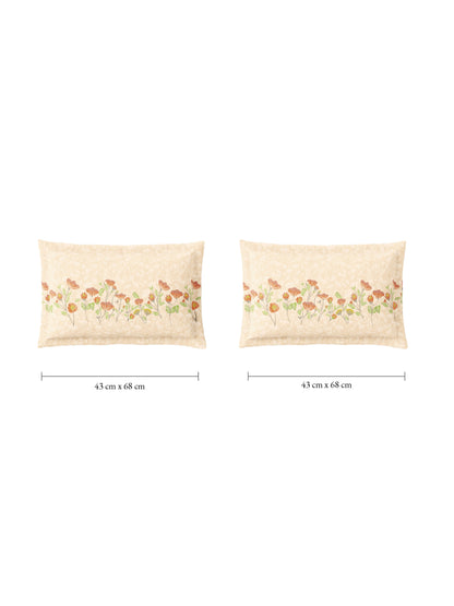 Zera Hygro Cotton 233 TC Percale Weave Floral Print Double Bedsheet and Quilt Set with 2 Pillow Covers, Light Beige