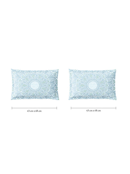 Zera Hygro Cotton 233 TC Percale Weave Ornate Print Double Bedsheet and Quilt Set with 2 Pillow Covers, Light Blue