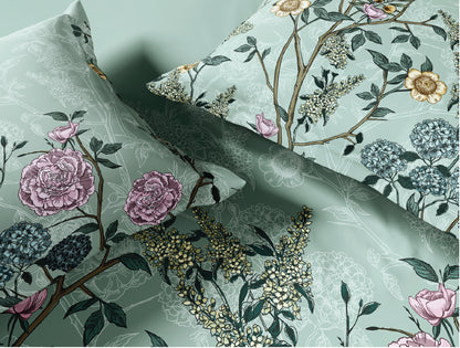 Spaces Natures Abode 100% Cotton 180 TC Percale Floral Permium Large Bedsheet with 4 Pillow Covers, Light Aqua