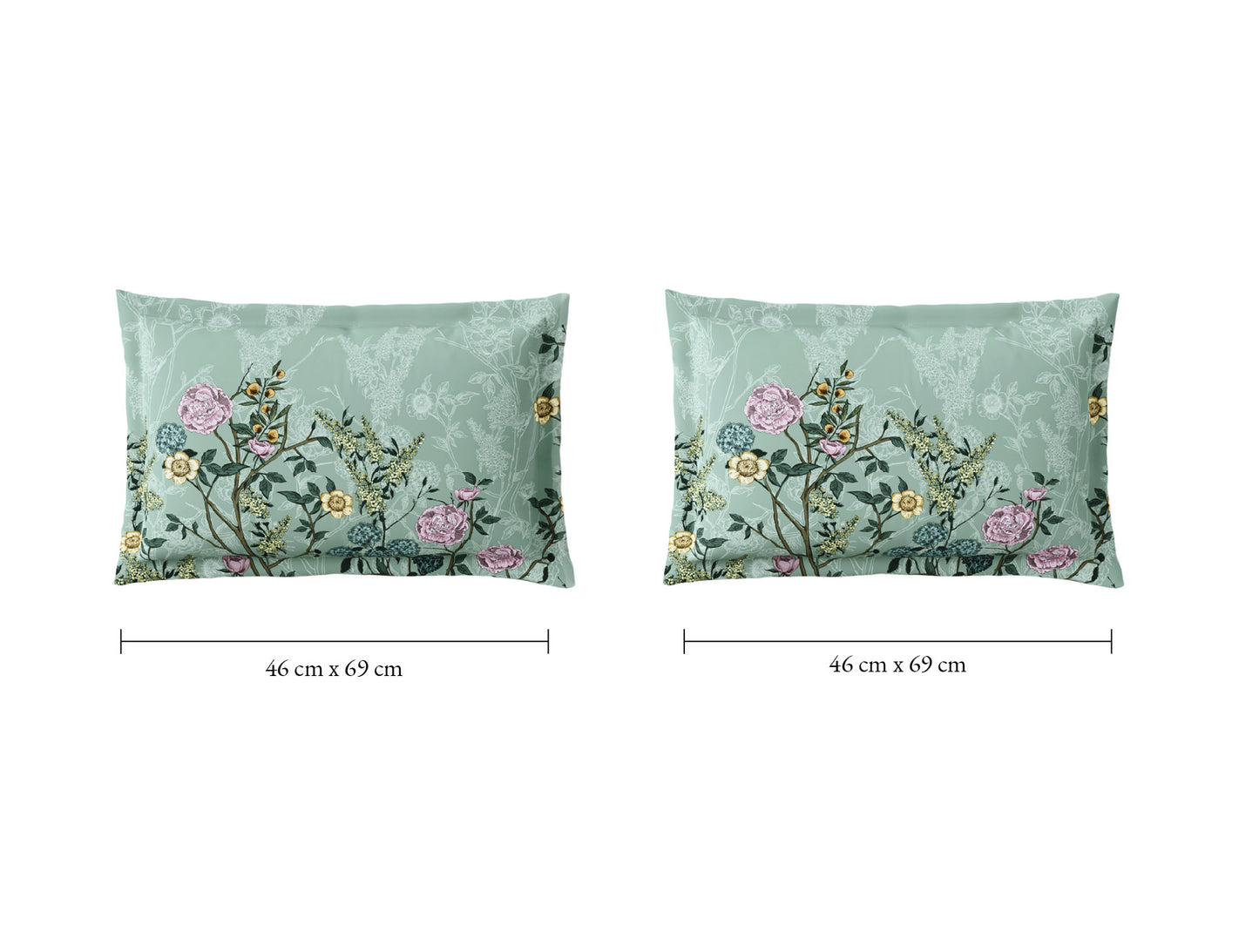 Spaces Natures Abode 100% Cotton 180 TC Percale Floral Permium Large Bedsheet with 4 Pillow Covers, Light Aqua