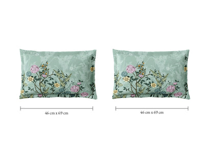 Spaces Natures Abode 100% Cotton 180 TC Percale Floral Permium Large Bedsheet with 4 Pillow Covers, Light Aqua