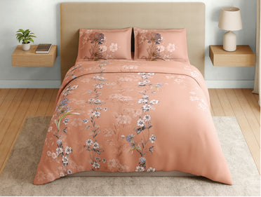 Spaces Natures Abode 100% Cotton 180 TC Percale Floral Permium Large Bedsheet with 4 Pillow Covers, Light Coral
