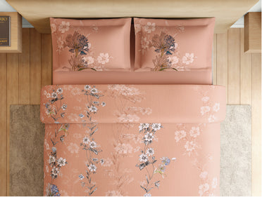Spaces Natures Abode 100% Cotton 180 TC Percale Floral Permium Large Bedsheet with 4 Pillow Covers, Light Coral