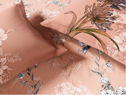 Spaces Natures Abode 100% Cotton 180 TC Percale Floral Permium Large Bedsheet with 4 Pillow Covers, Light Coral