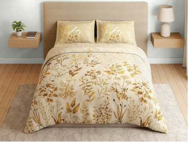 Spaces Natures Abode 100% Cotton 180 TC Percale Floral Permium Large Bedsheet with 4 Pillow Covers, Light Yellow