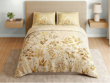 Spaces Natures Abode 100% Cotton 180 TC Percale Floral Permium Large Bedsheet with 4 Pillow Covers, Light Yellow