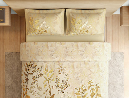 Spaces Natures Abode 100% Cotton 180 TC Percale Floral Permium Large Bedsheet with 4 Pillow Covers, Light Yellow