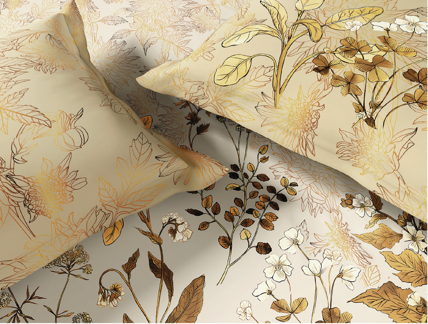 Spaces Natures Abode 100% Cotton 180 TC Percale Floral Permium Large Bedsheet with 4 Pillow Covers, Light Yellow