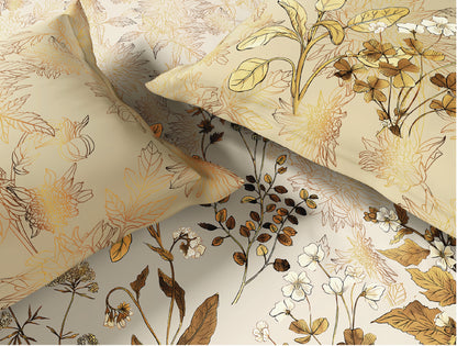 Spaces Natures Abode 100% Cotton 180 TC Percale Floral Permium Large Bedsheet with 4 Pillow Covers, Light Yellow