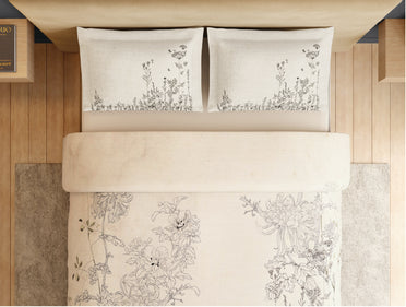 Spaces Natures Abode 100% Cotton 180 TC Percale Floral Permium Large Bedsheet with 4 Pillow Covers, Cream