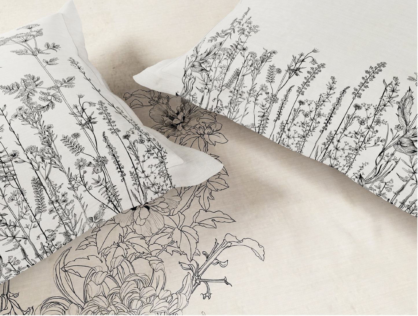 Spaces Natures Abode 100% Cotton 180 TC Percale Floral Permium Large Bedsheet with 4 Pillow Covers, Cream