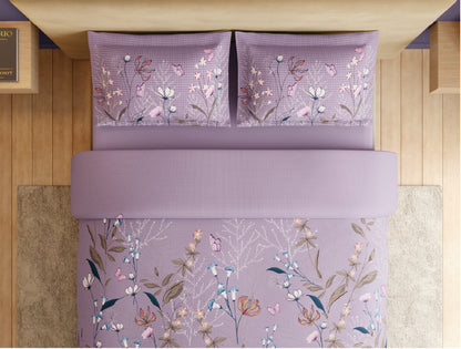 Spaces Natures Abode 100% Cotton 180 TC Percale Floral Permium Large Bedsheet with 4 Pillow Covers, Light Violet