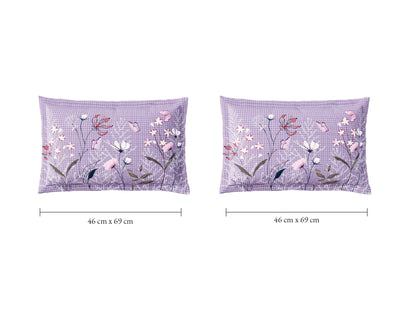 Spaces Natures Abode 100% Cotton 180 TC Percale Floral Permium Large Bedsheet with 4 Pillow Covers, Light Violet