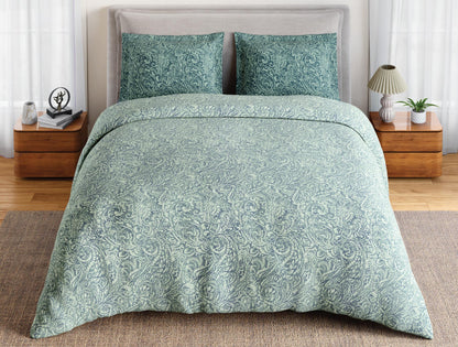Spaces Flora 100% Cotton 144 TC Percale Floral Large Bedsheet with 2 Pillow Covers, Ice