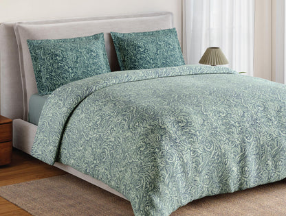 Spaces Flora 100% Cotton 144 TC Percale Floral Large Bedsheet with 2 Pillow Covers, Ice