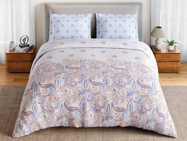 Spaces Flora 100% Cotton 144 TC Percale Ornate Large Bedsheet with 2 Pillow Covers, Orange